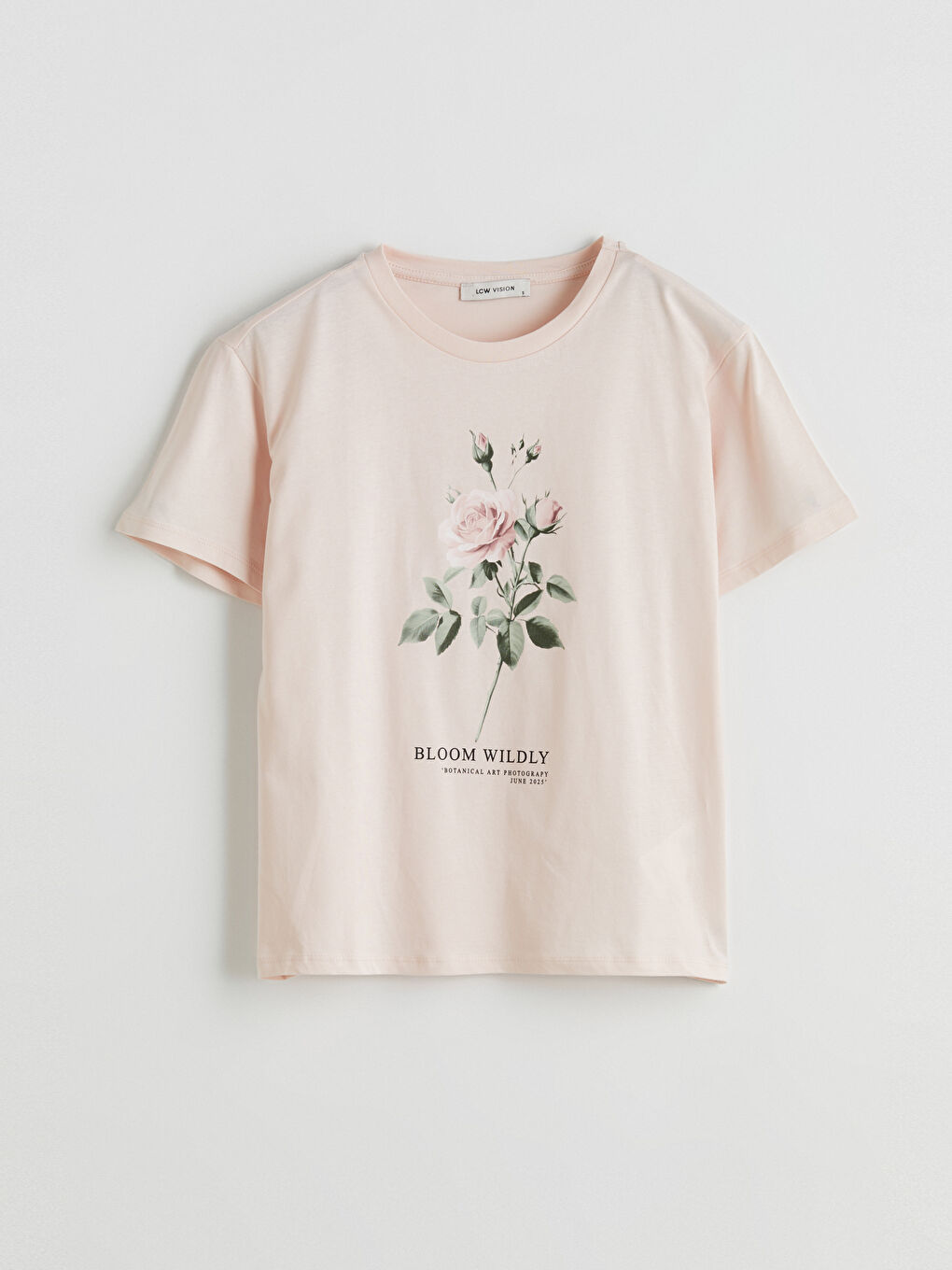 Pembe Bisiklet Yaka Çiçekli Kadın Tişört-4