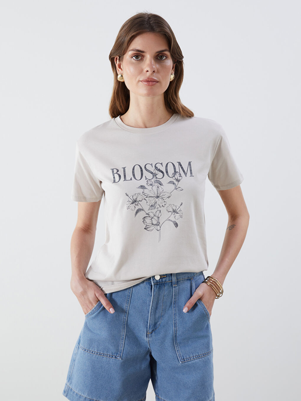 LCW Vision Crew Neck Printed Women's T-Shirt -S5IL96Z8-G5M