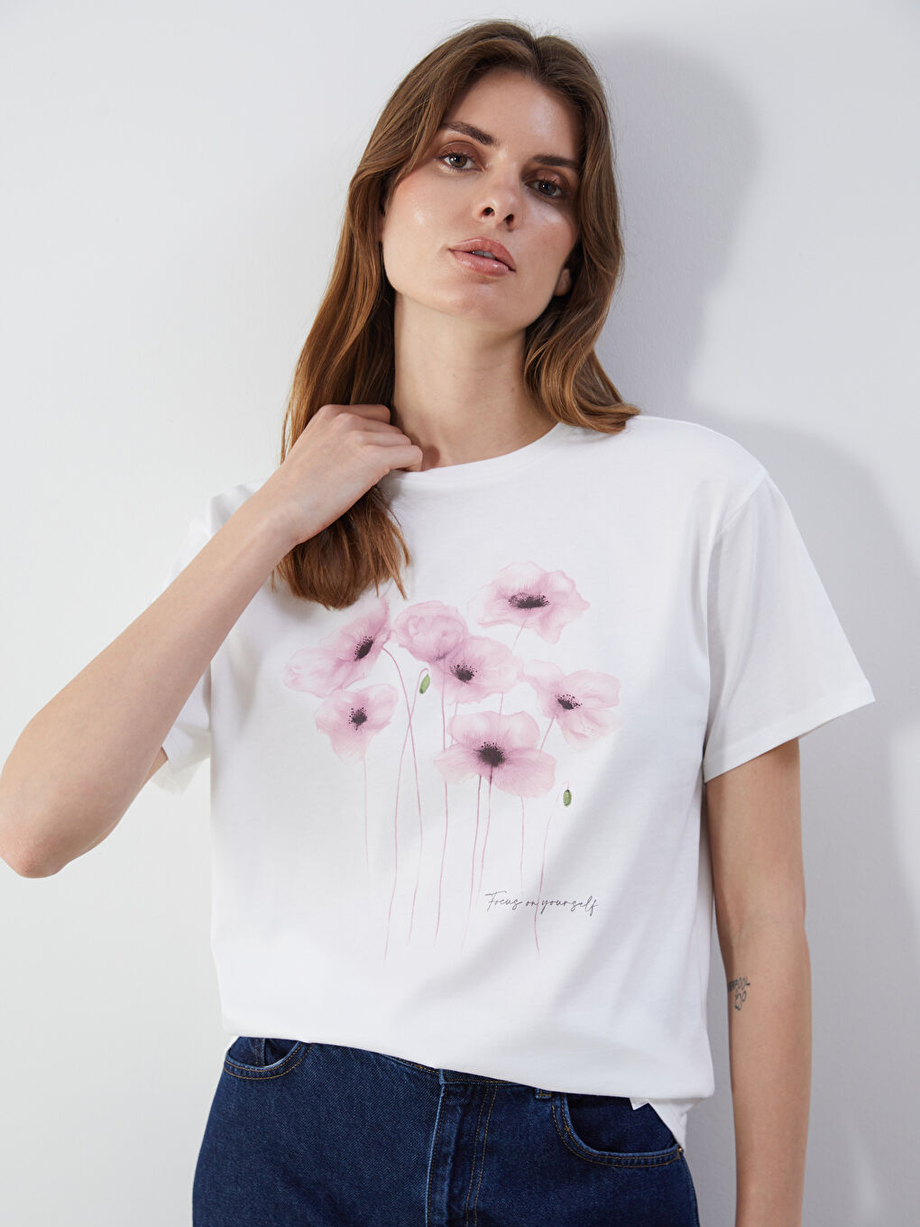 LCW Vision Crew Neck Floral Printed Women's T-Shirt -S5IL99Z8-R9J
