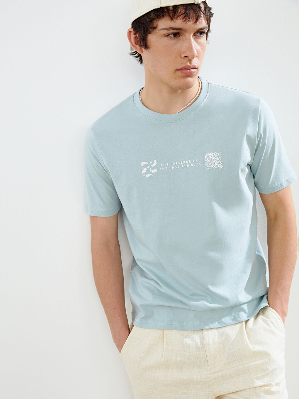 XSIDE Crew Neck Short Sleeve Printed Combed Cotton Men's T-shirt -S5IM09Z8-G3L
