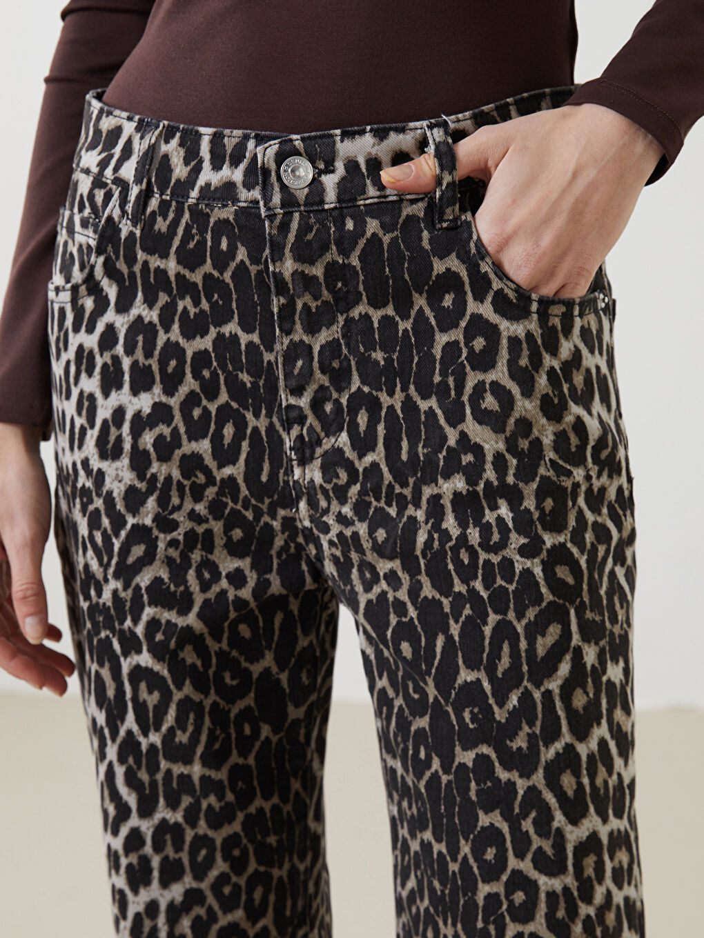 Flared Leopard Printed Women’S Jeans -S5IN12Z8-LQY