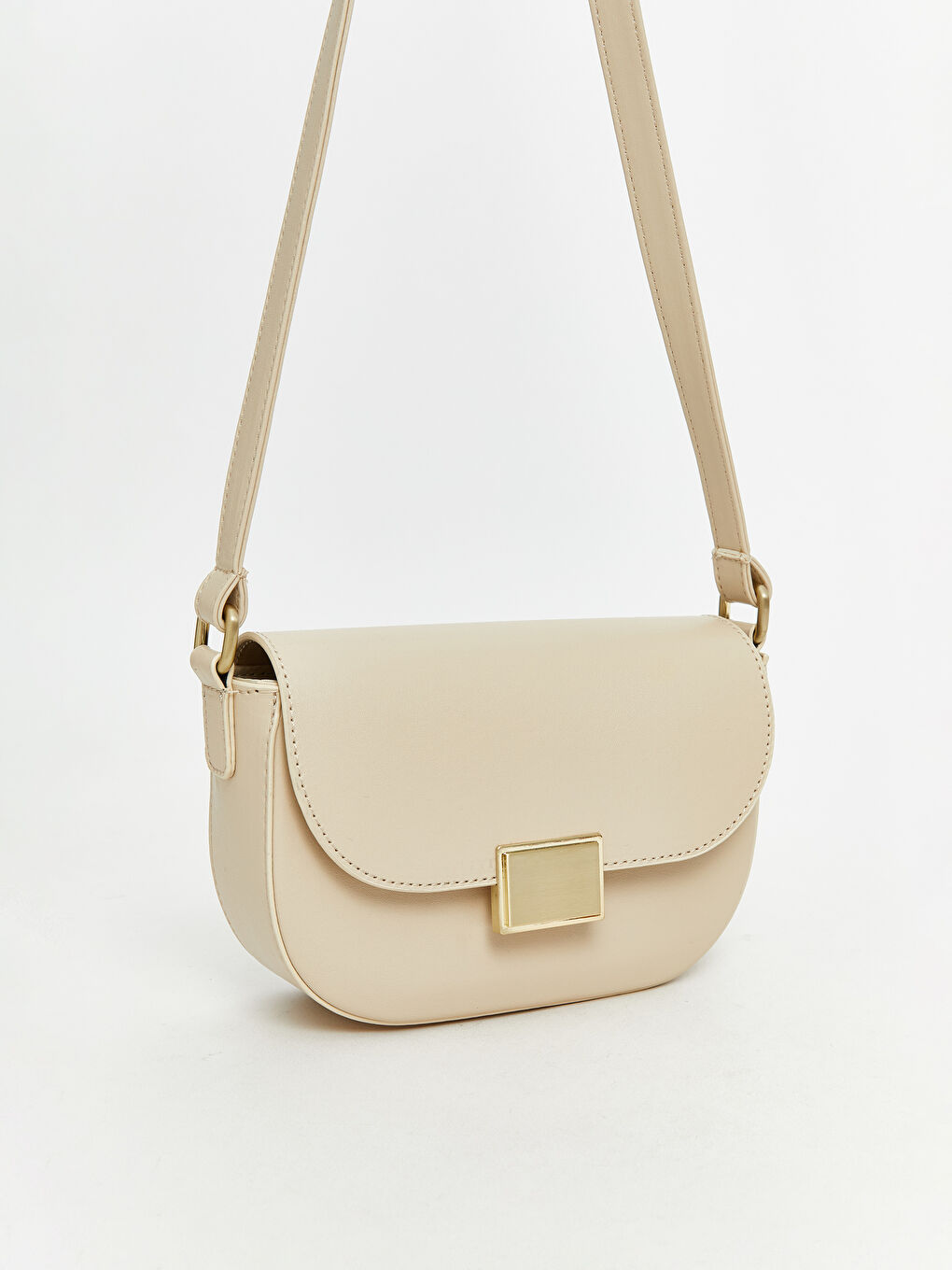 Ekru Deri Görünümlü Kadın Omuz Çantası-1