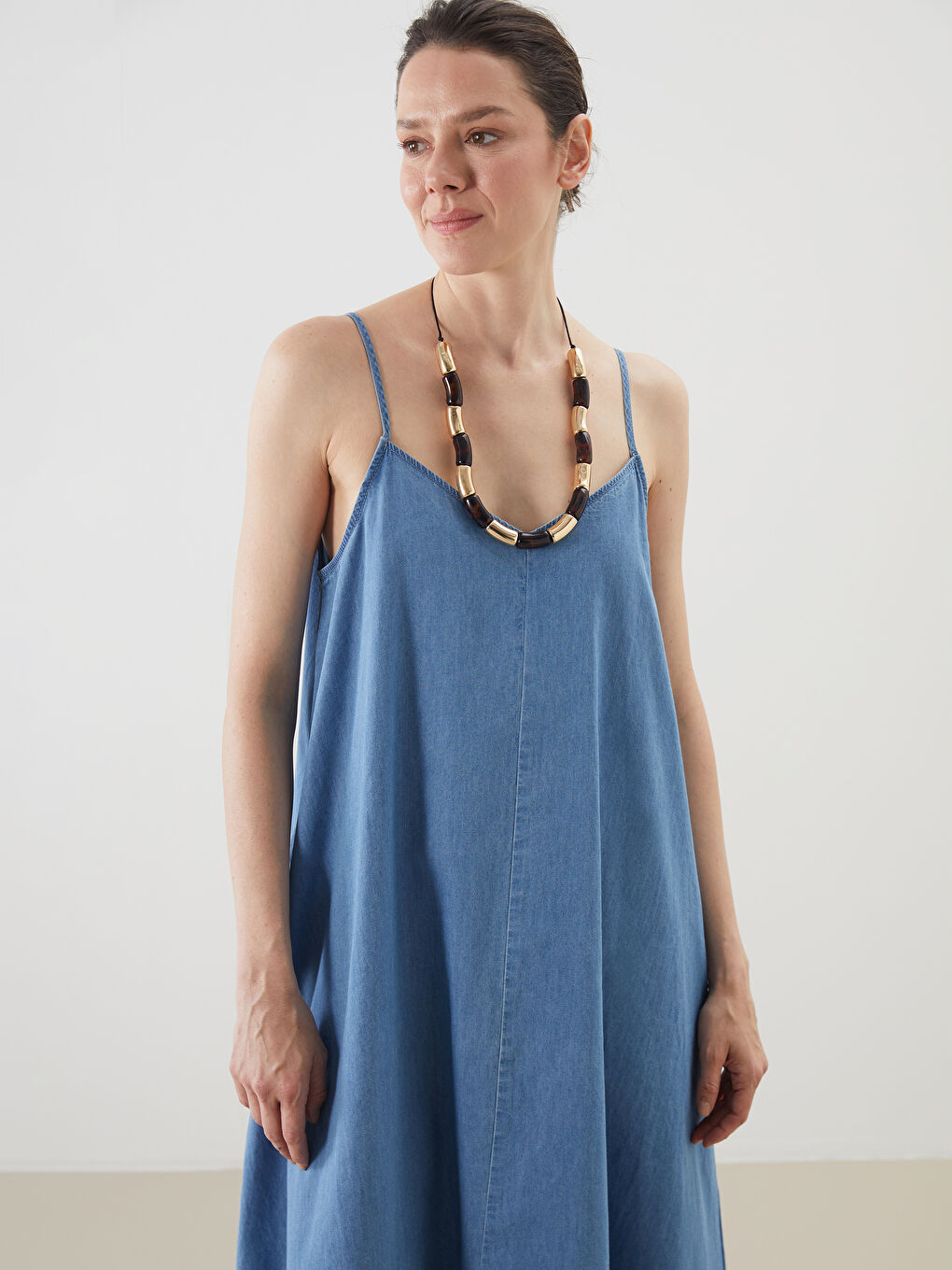 V-Neck Strappy Denim Dress -S5IN71Z8-315