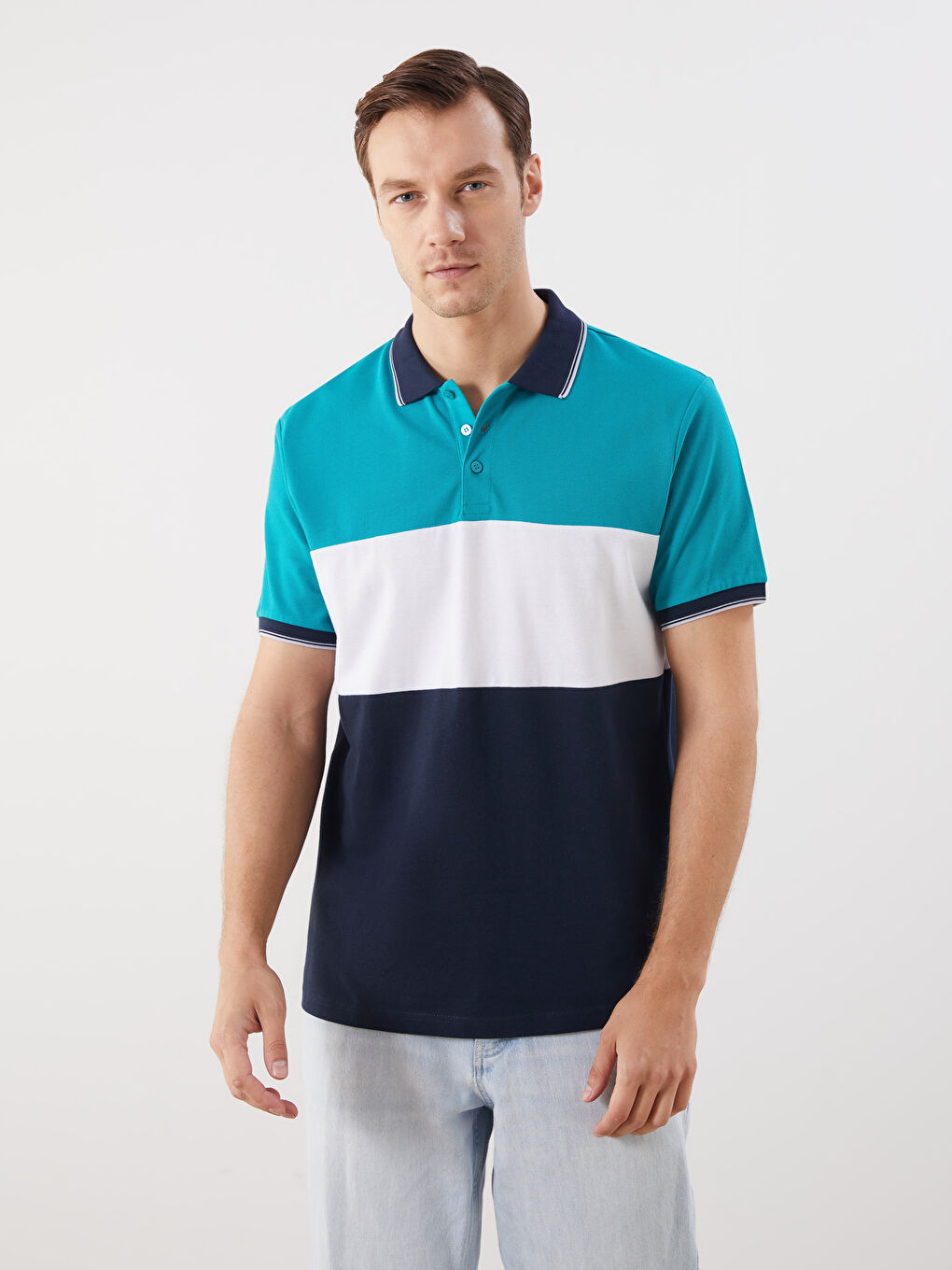 LCWAIKIKI Classic Polo Collar Color Block Pique Men's T-Shirt -S5IN77Z8-GRH