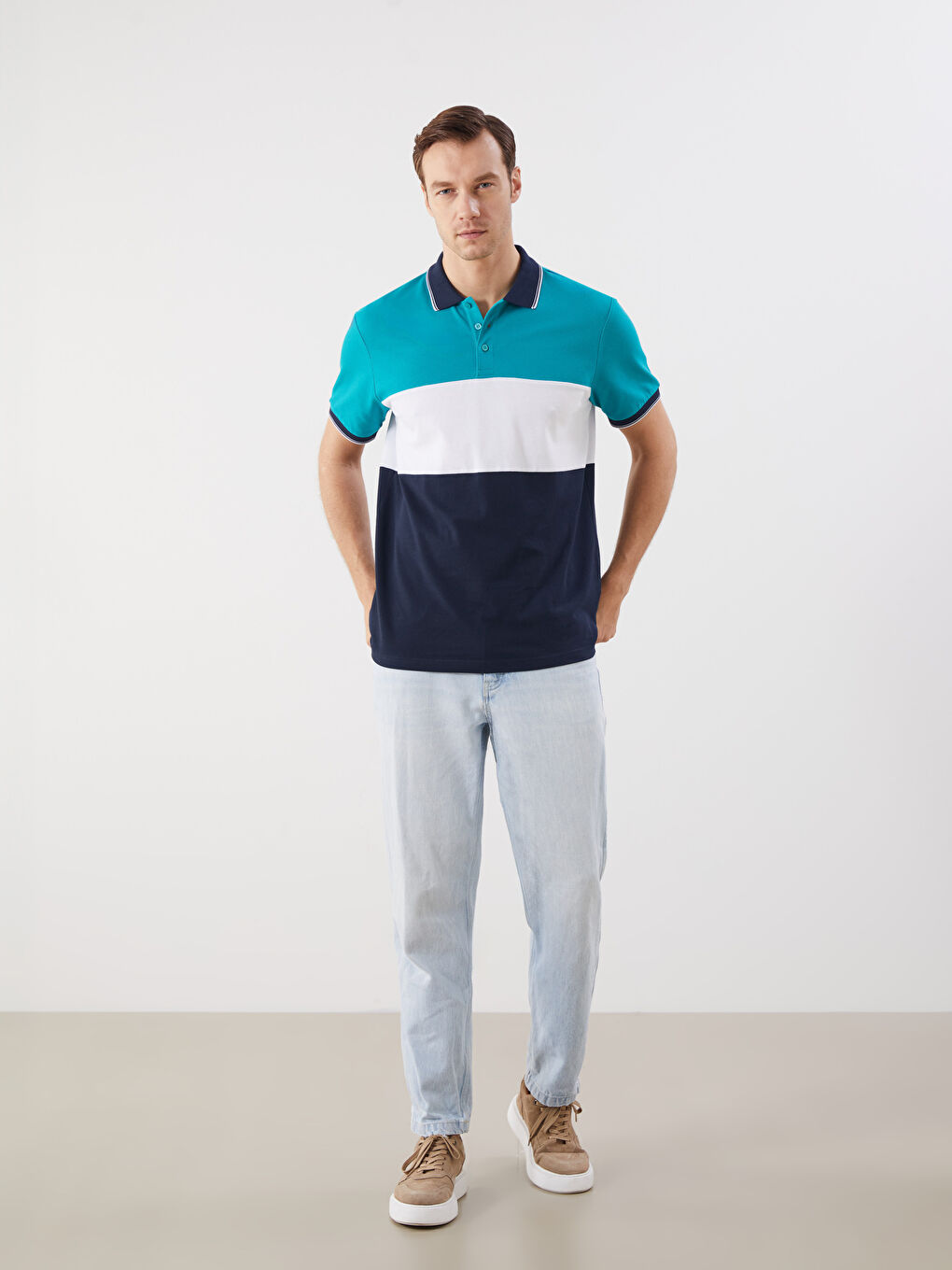LCWAIKIKI Classic Polo Collar Color Block Pique Men's T-Shirt -S5IN77Z8-GRH