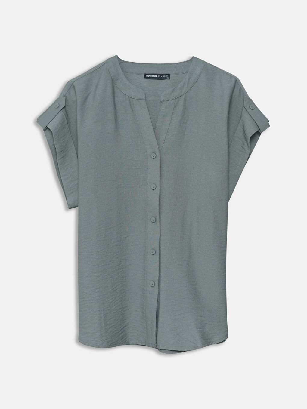 Notch Neck Plain Short Sleeve Women's Shirt -S5IN98Z8-Z3V