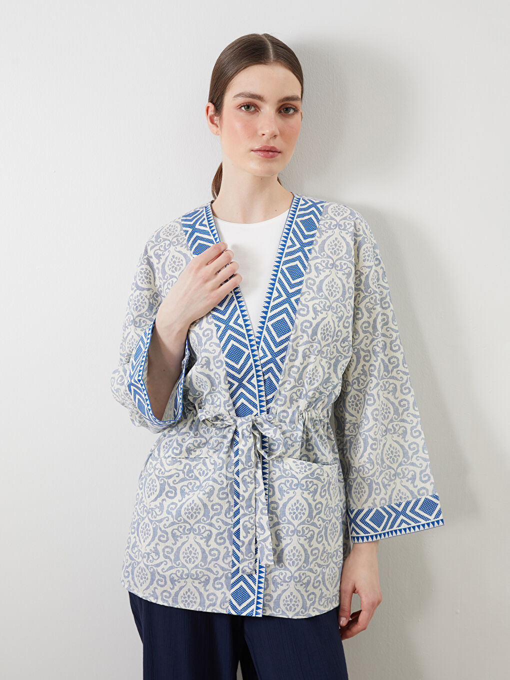Kimono à Motifs à Col Châle pour Femmes