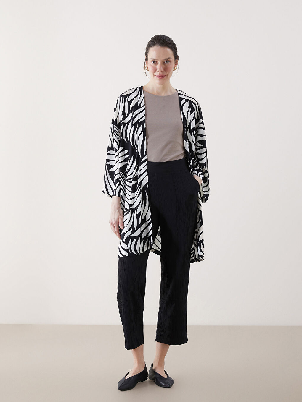 Kimono Oversize à Motifs pour Femmes avec Col Châle-1