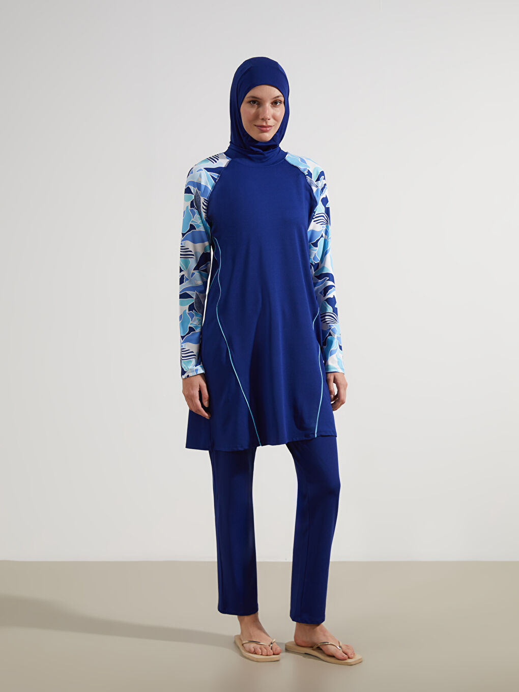 Funnel Neck Patterned Women's Modest Swimsuit Set -S5IO36Z8-R44