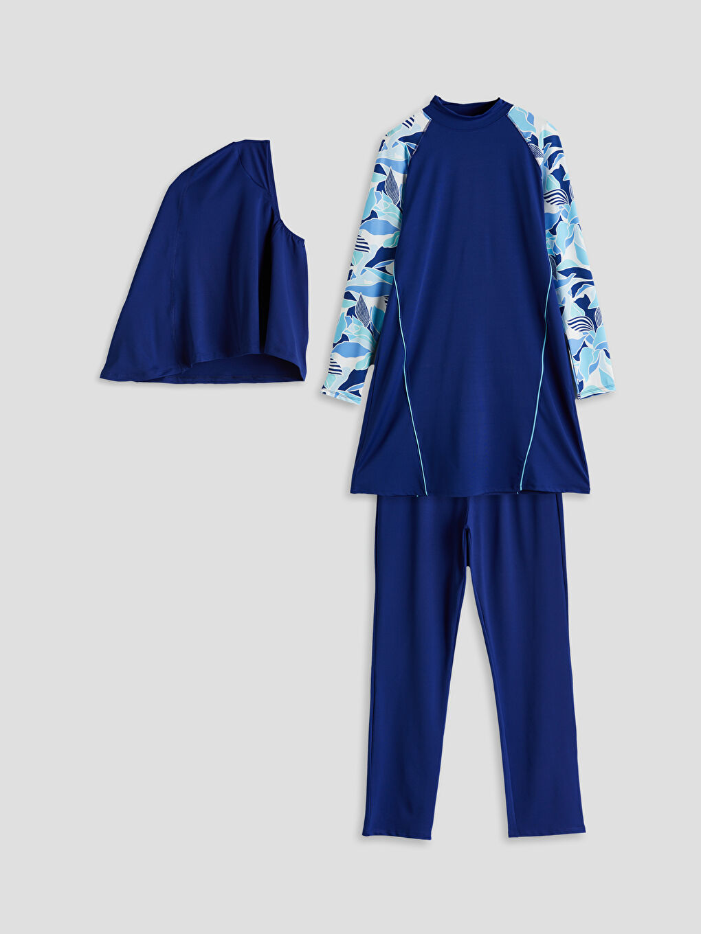 Funnel Neck Patterned Women's Modest Swimsuit Set -S5IO36Z8-R44