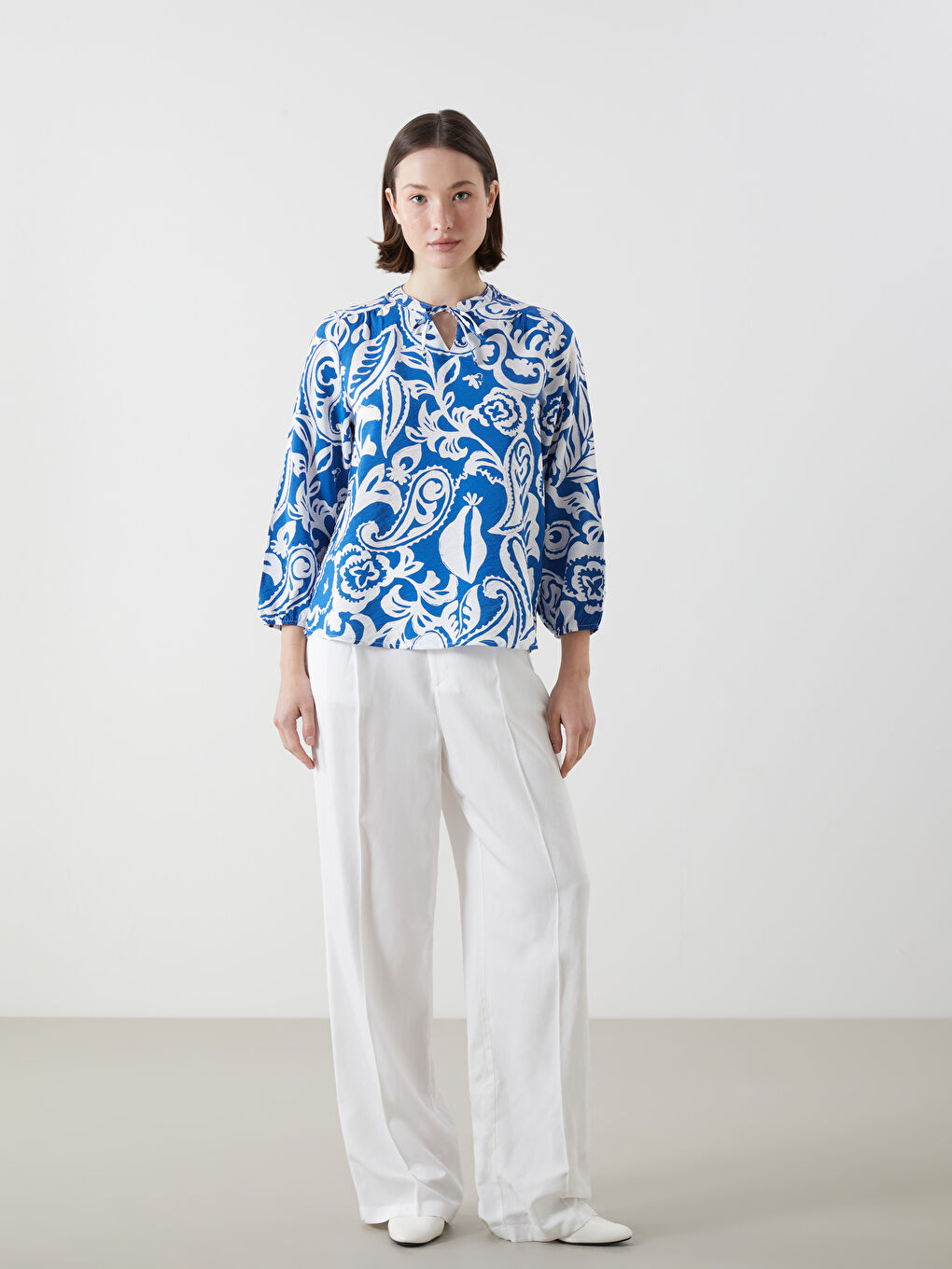 Tie Neck Floral Blouse-1