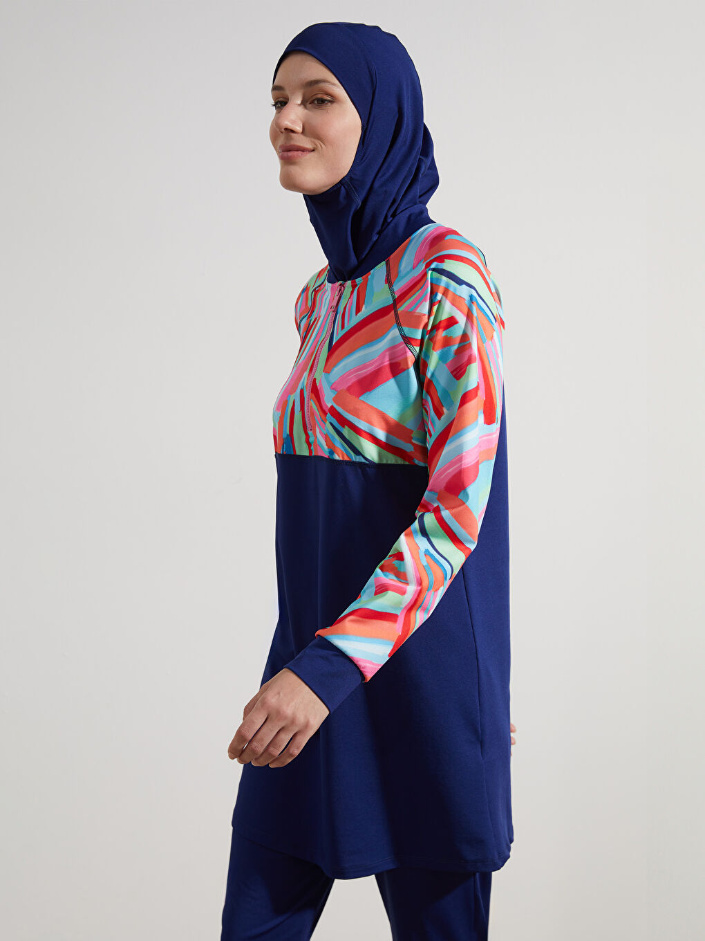 College Collar Patterned Women's Modest Swimsuit Set -S5IO46Z8-HKF