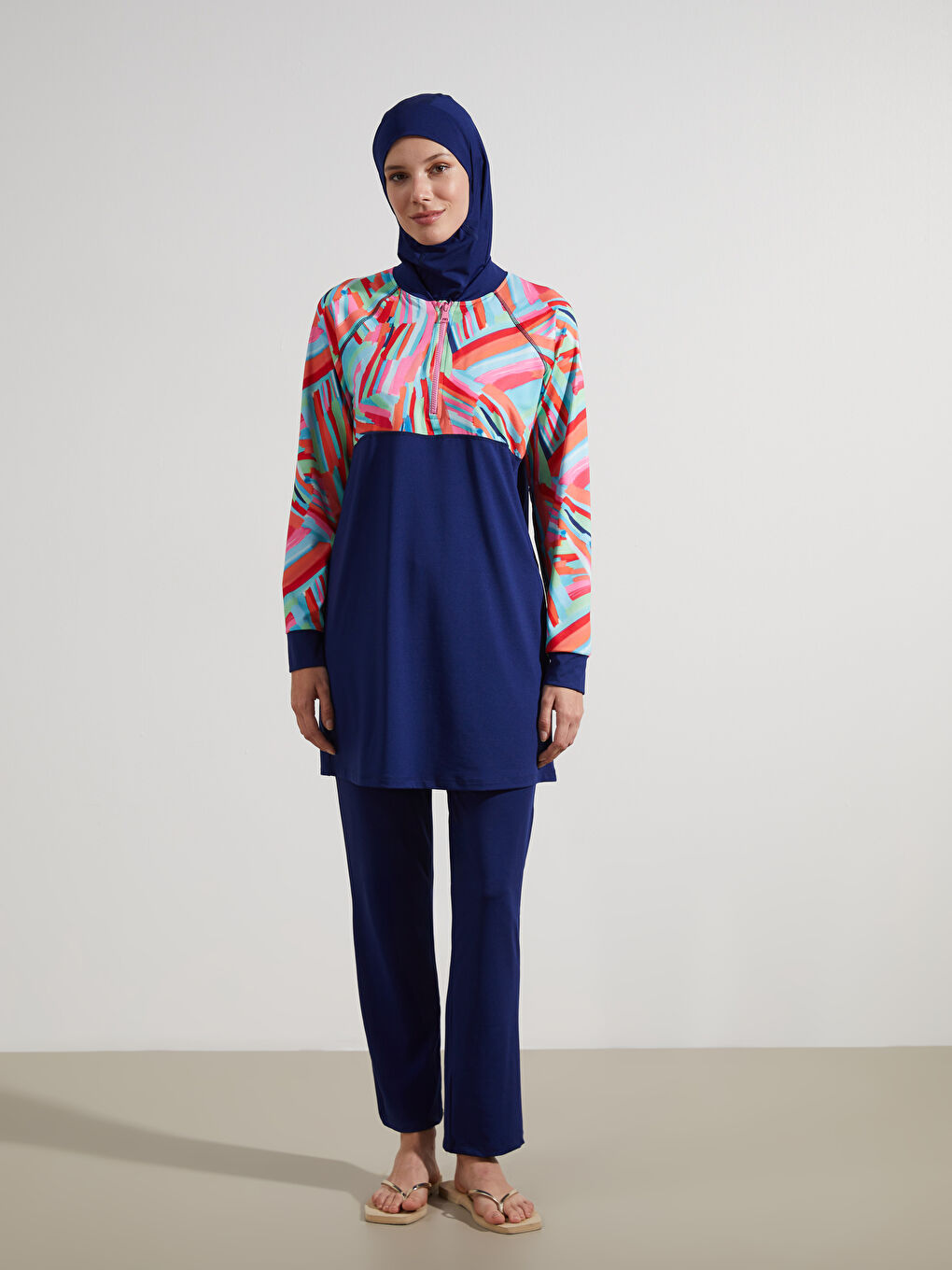 College Collar Patterned Women's Modest Swimsuit Set -S5IO46Z8-HKF