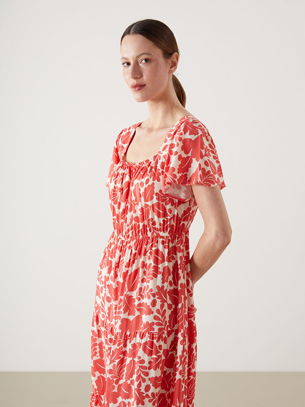 Boat Neck Floral Women’S Dress -S5IO49Z8-LTQ