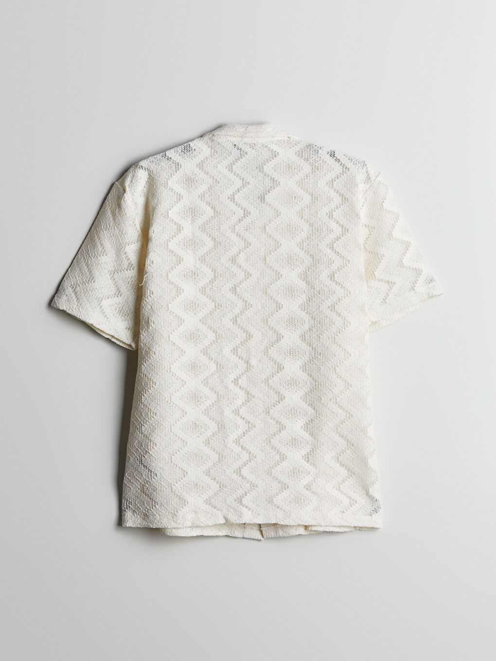 Ekru Regular Fit Kısa Kollu Armürlü Erkek Gömlek-5