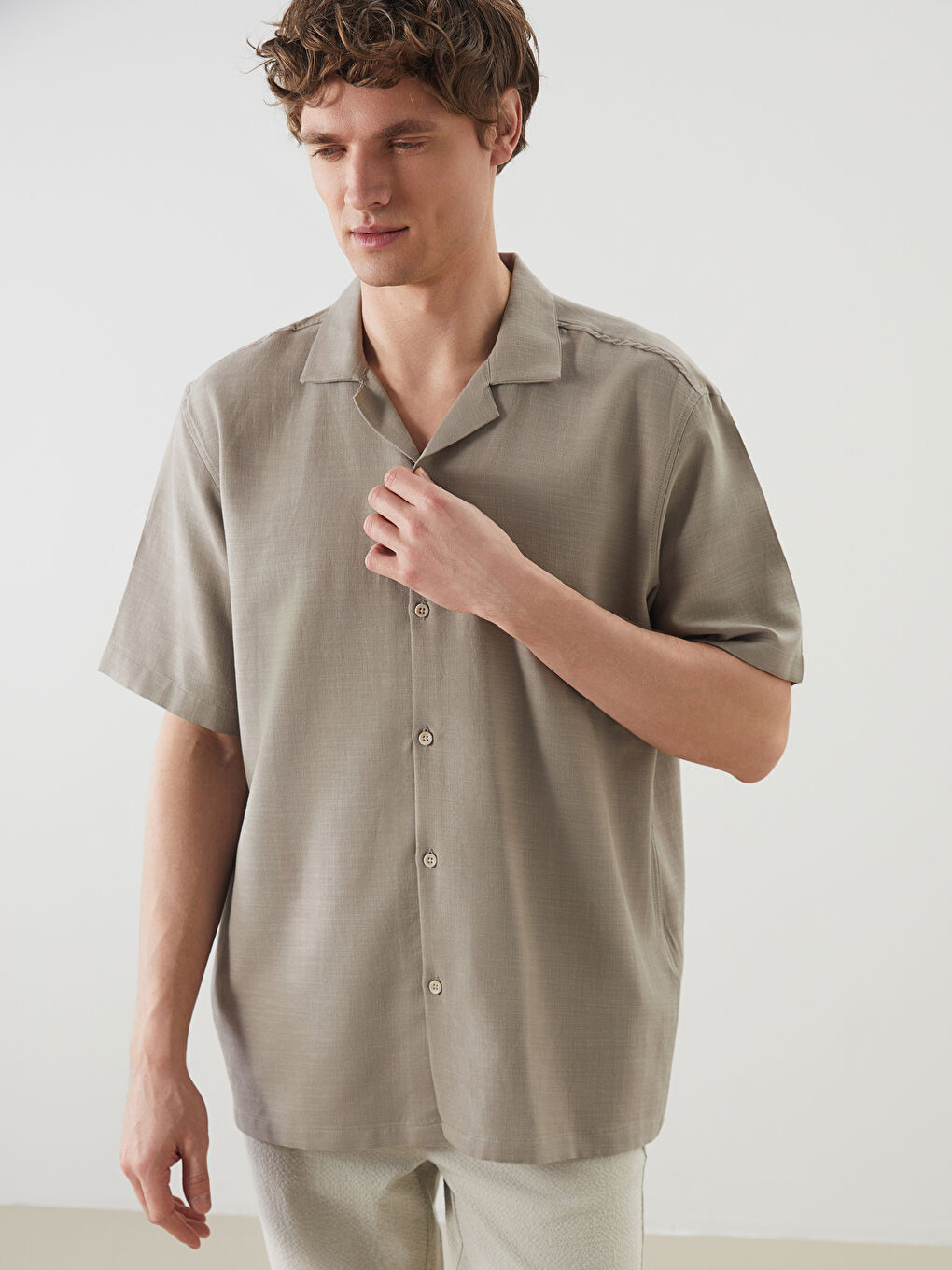Regular Fit Short Sleeve Linen Look Men's Shirt -S5IO54Z8-DYG