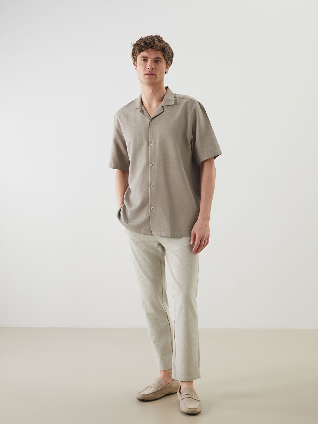 Regular Fit Short Sleeve Linen Look Men's Shirt -S5IO54Z8-DYG