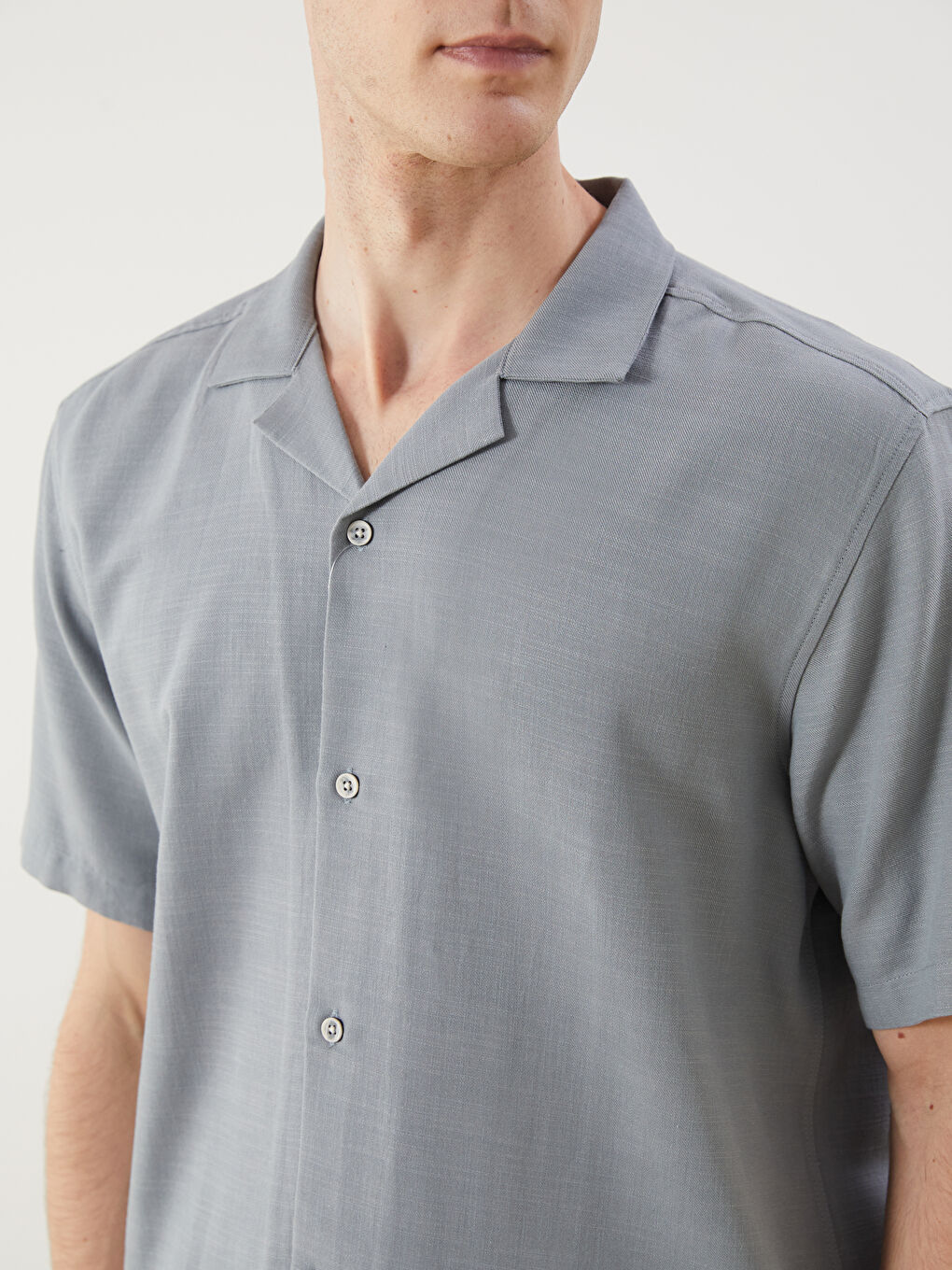 Звичайний крій Сорочка з коротким рукавом виглядом льону для чоловіків-2