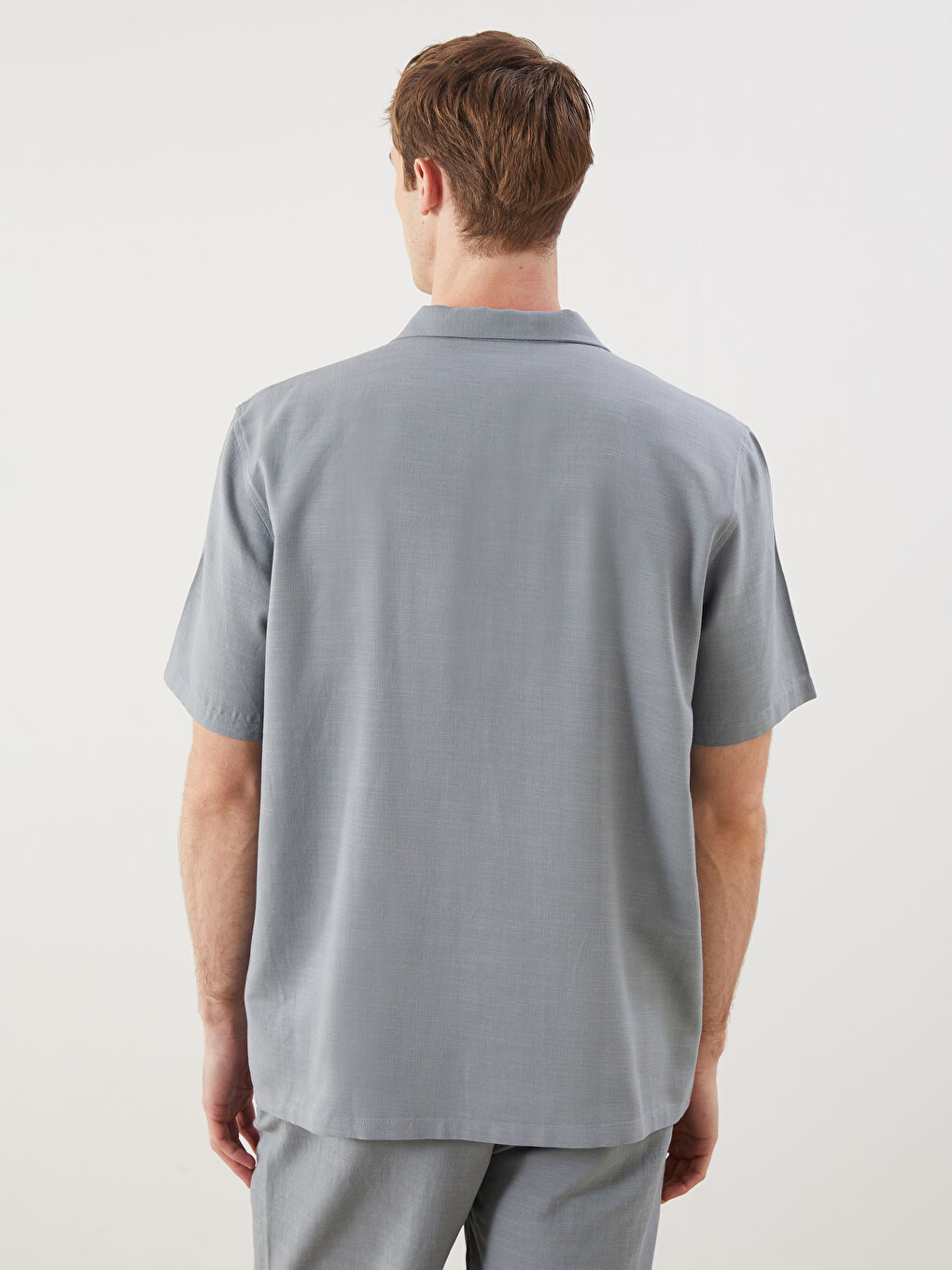 Звичайний крій Сорочка з коротким рукавом виглядом льону для чоловіків-3