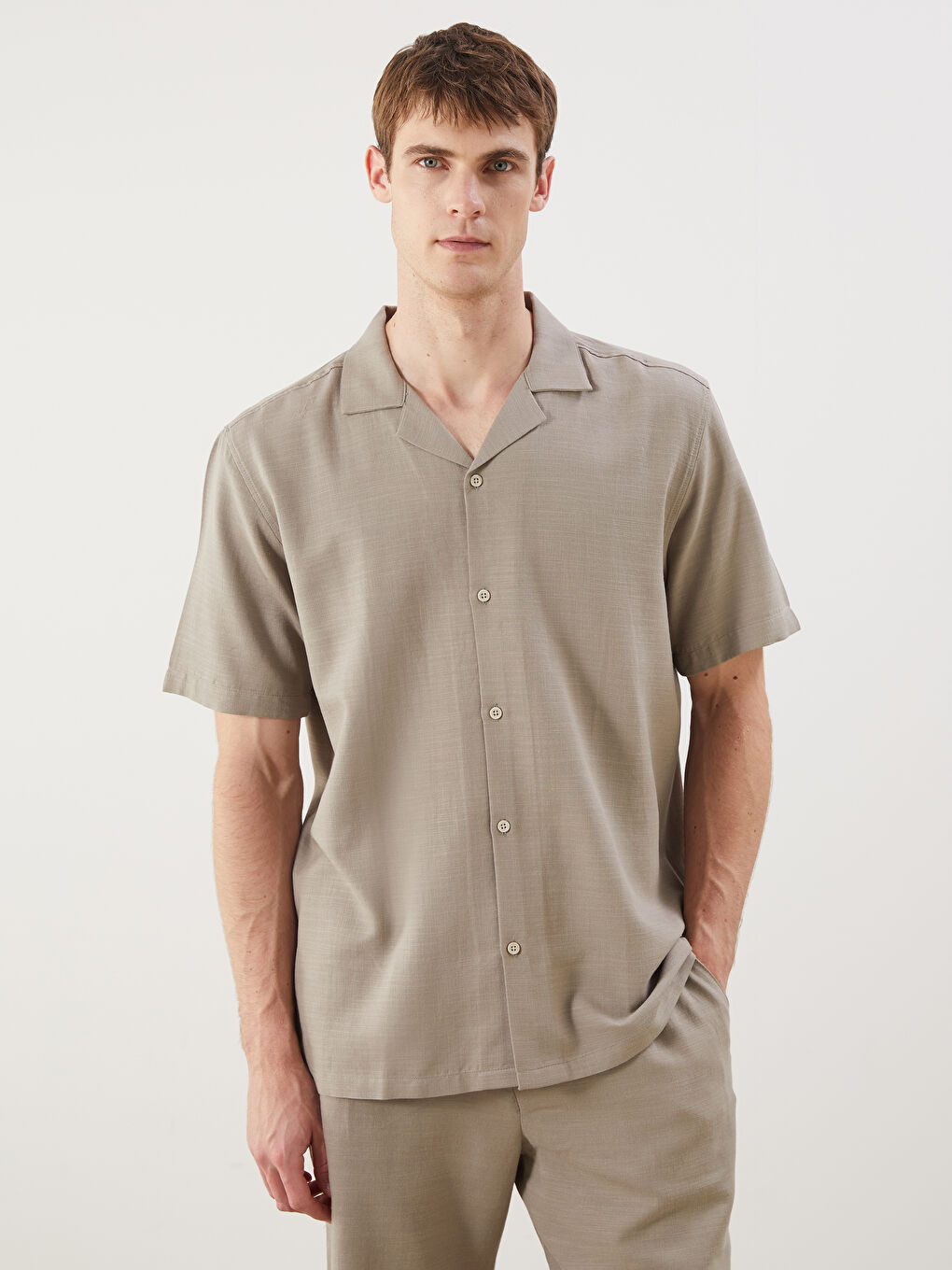 Chemise pour Hommes à Manches Courtes Aspect Lin Coupe Régulière