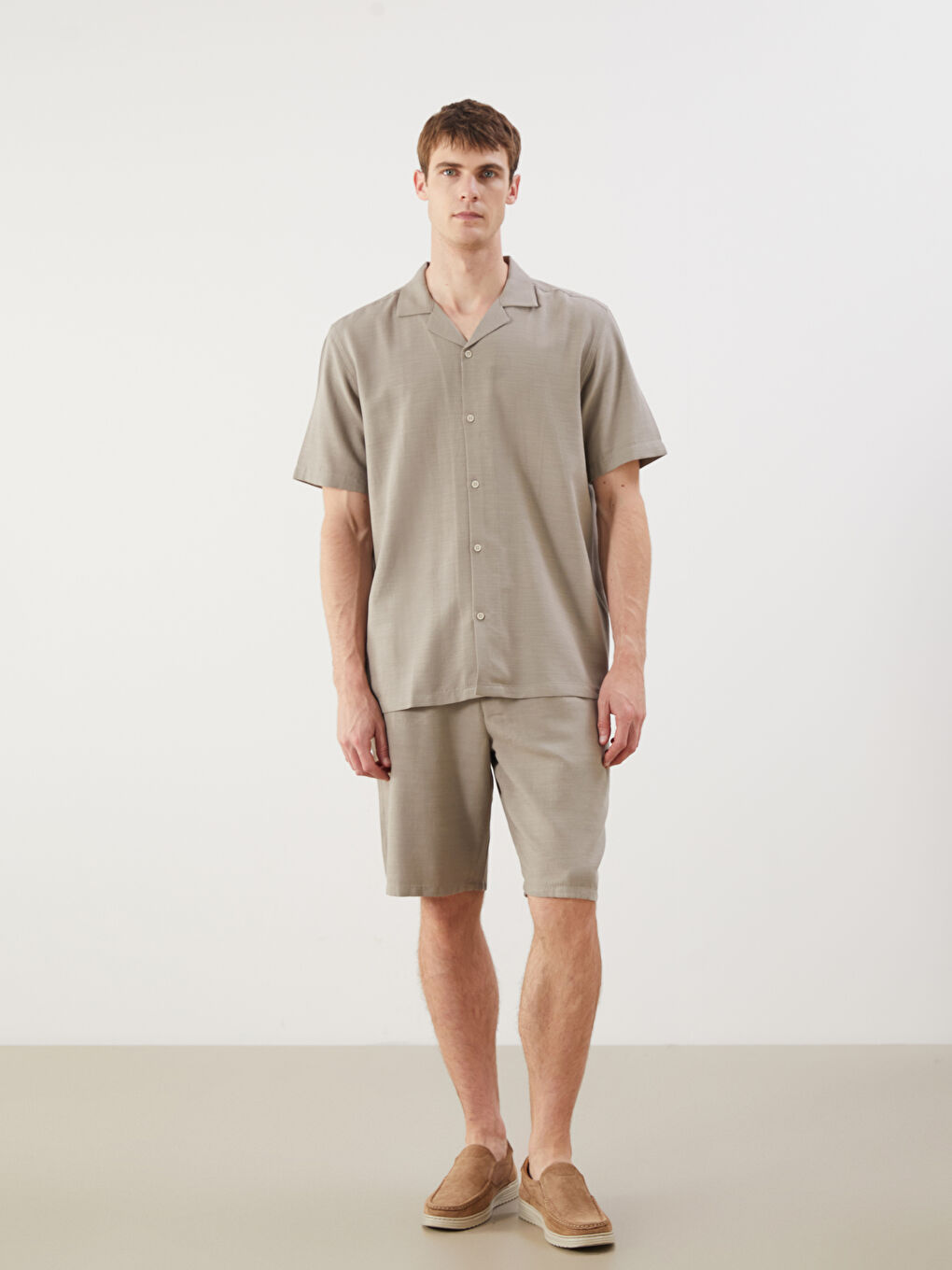 Chemise pour Hommes à Manches Courtes Aspect Lin Coupe Régulière-1
