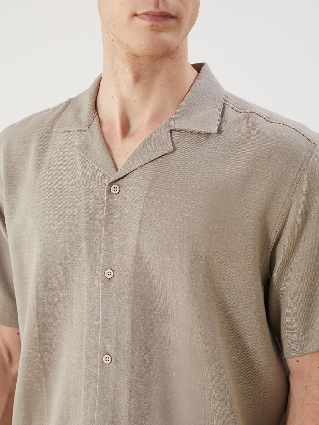 Chemise pour Hommes à Manches Courtes Aspect Lin Coupe Régulière-2