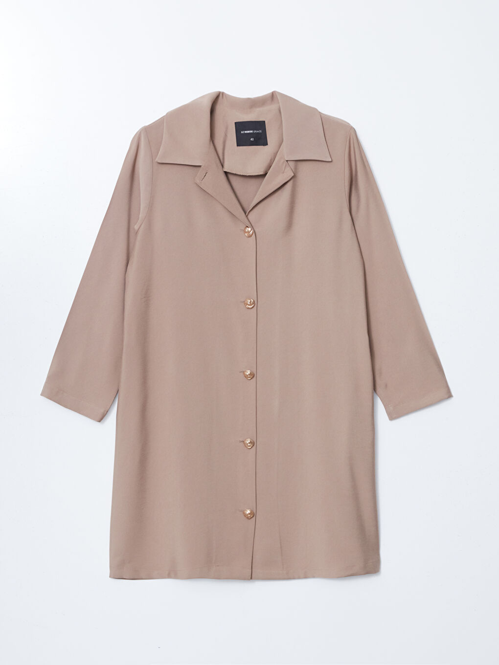 Bej Keten Görünümlü Kadın Gömlek Tunik-4