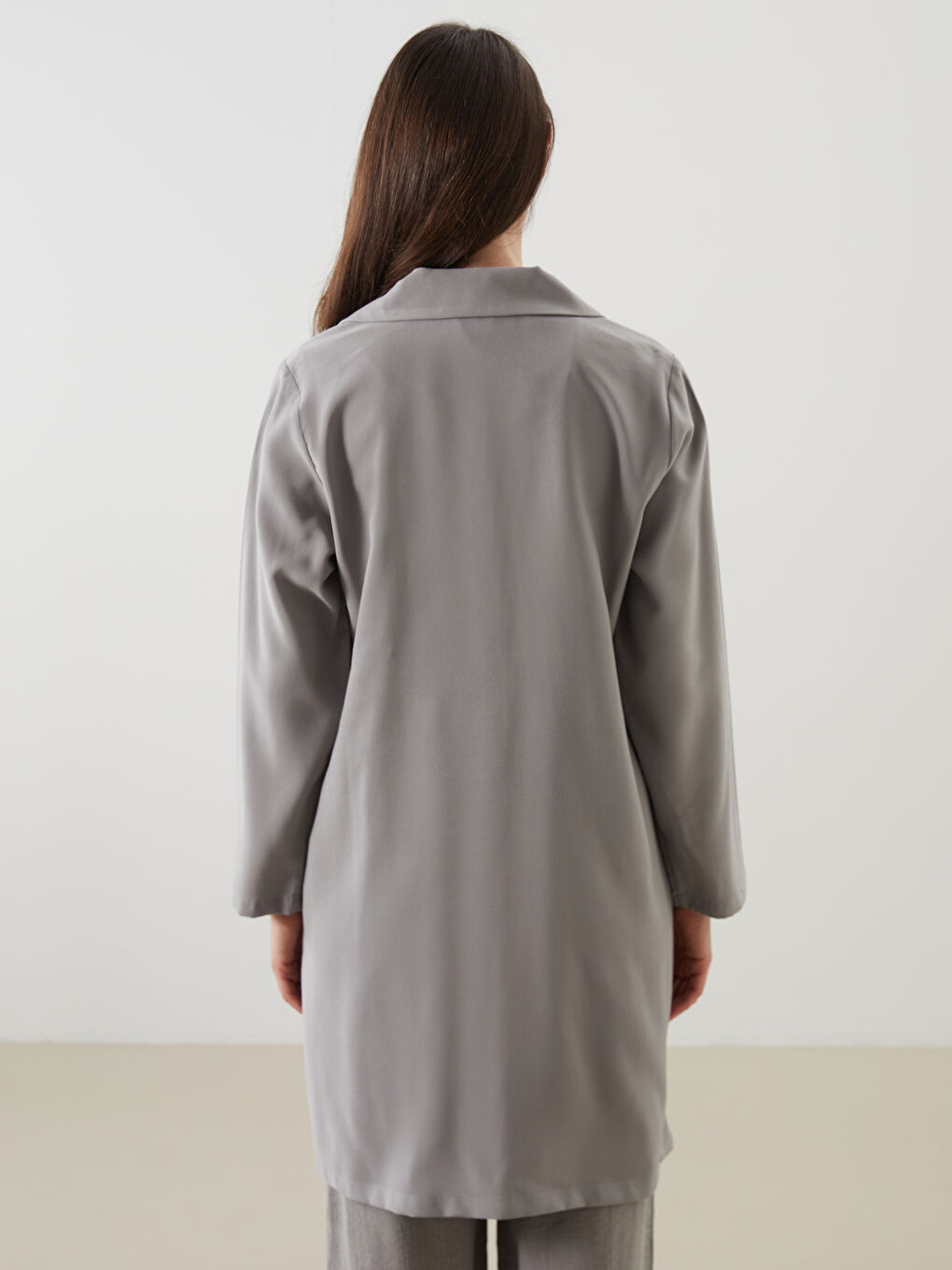 Gri Keten Görünümlü Kadın Gömlek Tunik-3