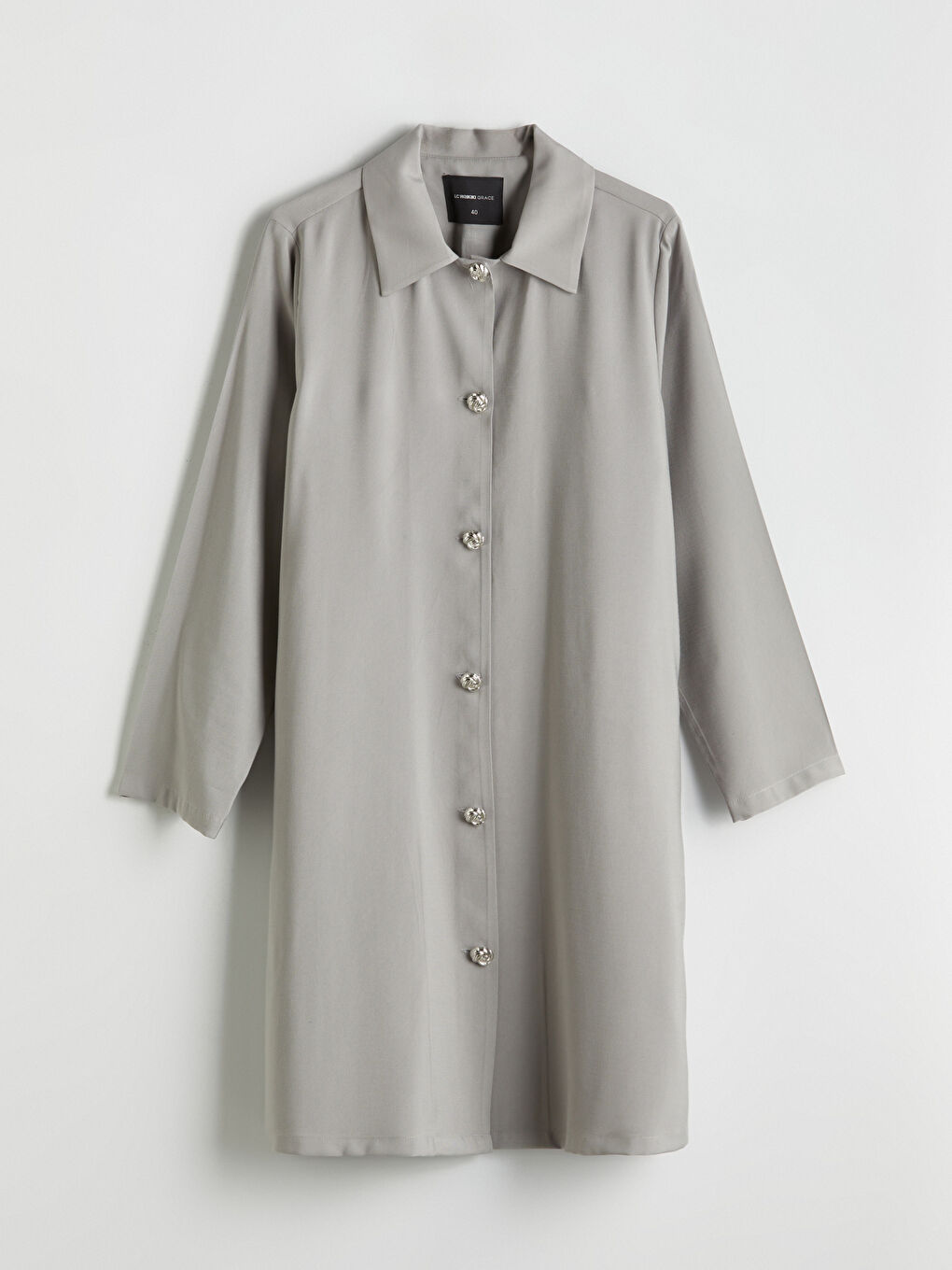 Gri Keten Görünümlü Kadın Gömlek Tunik-4