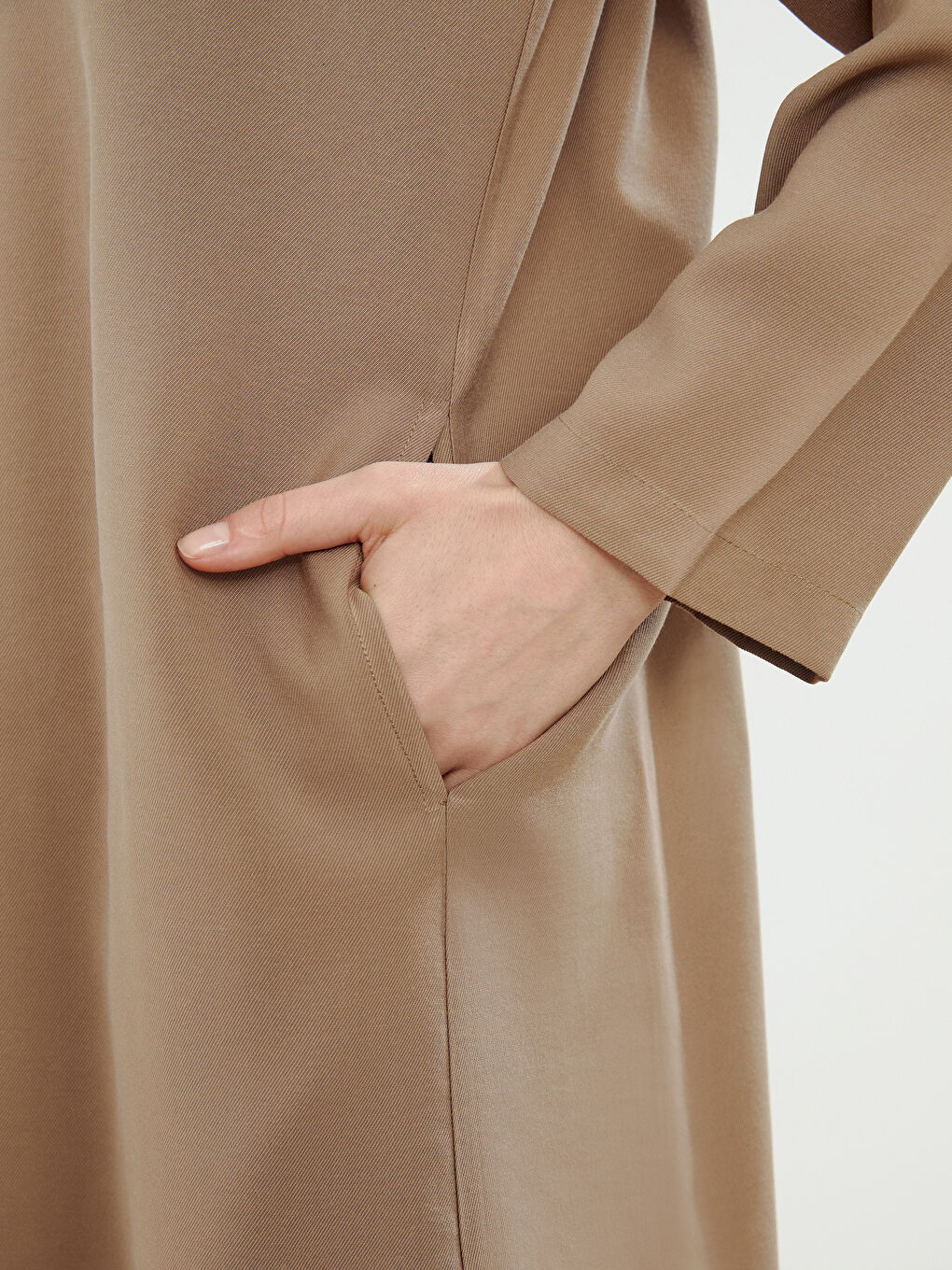 Bej Keten Görünümlü Kadın Gömlek Tunik-2