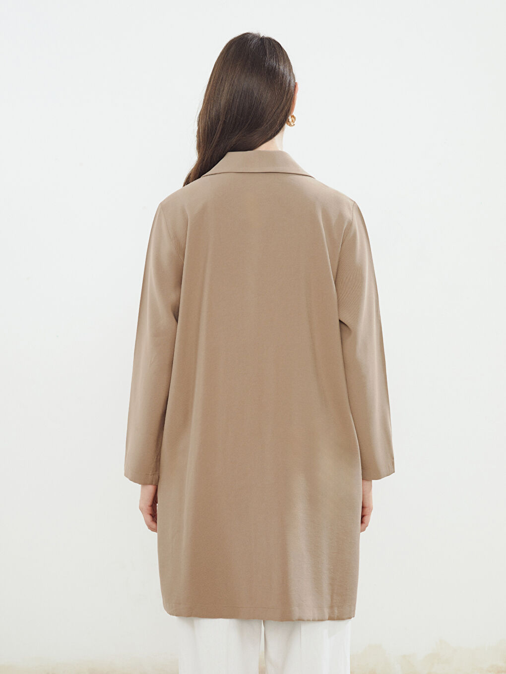 Bej Keten Görünümlü Kadın Gömlek Tunik-3