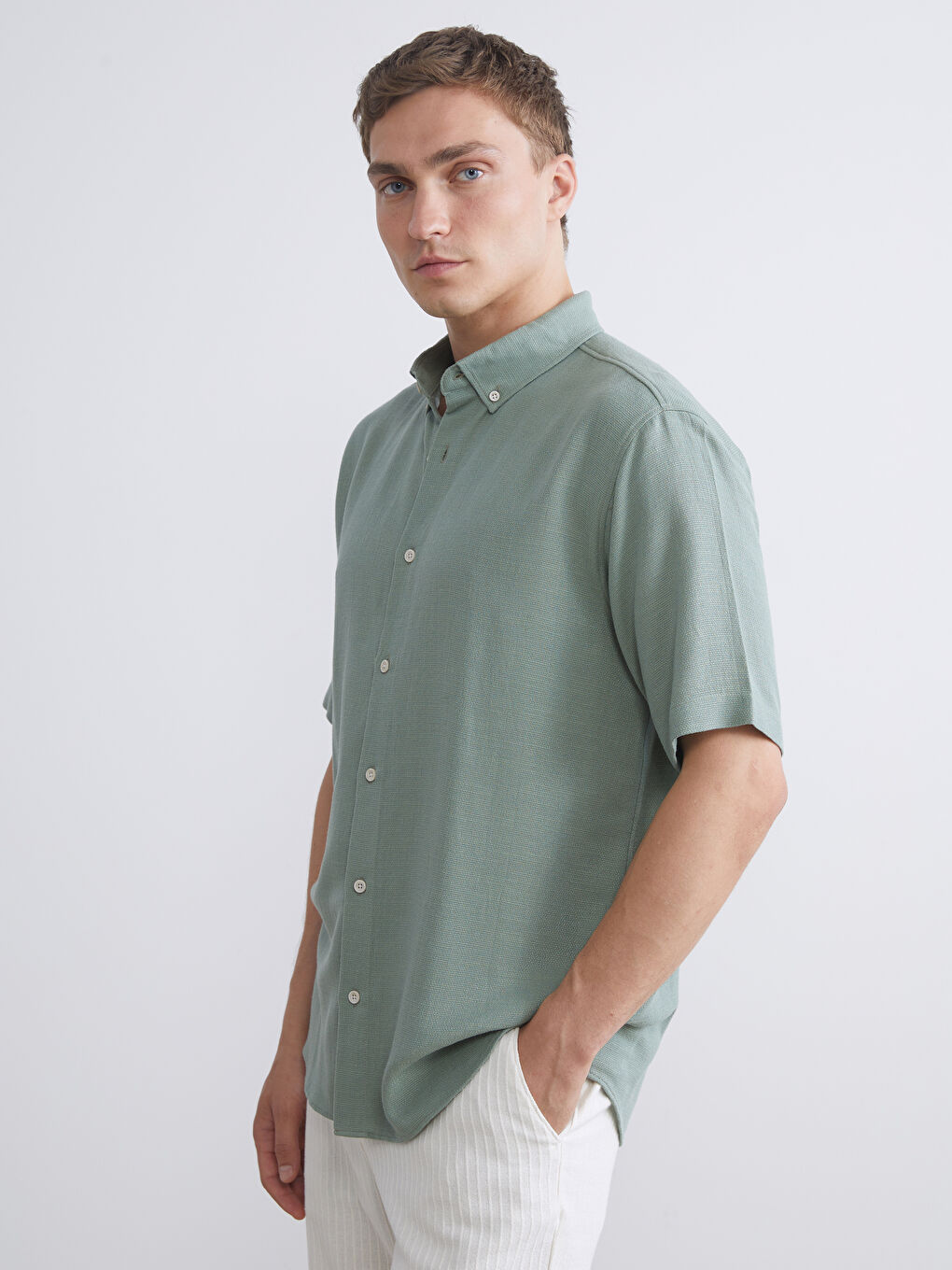 Yeşil Regular Fit Kısa Kollu Erkek Gömlek