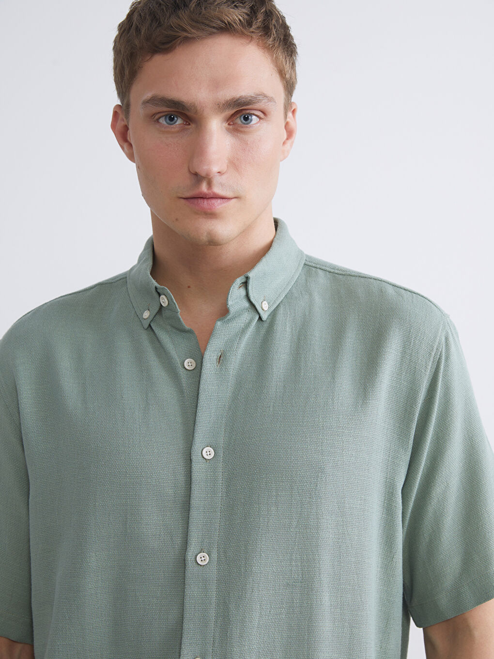 Yeşil Regular Fit Kısa Kollu Erkek Gömlek-2
