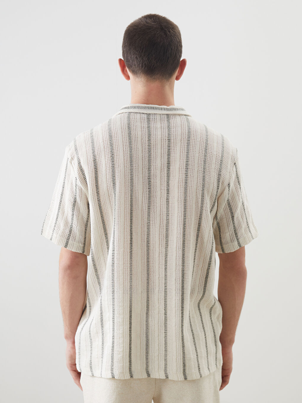 Yeşil Regular Fit Kısa Kollu Çizgili Erkek Gömlek-3