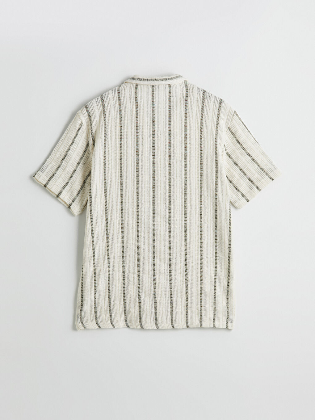 Yeşil Regular Fit Kısa Kollu Çizgili Erkek Gömlek-5