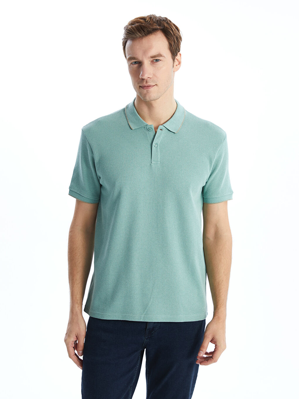 Yeşil Polo Yaka Kısa Kollu Pike Erkek Tişört