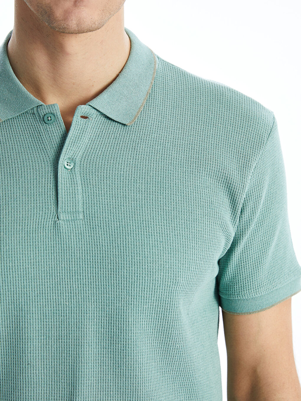 Yeşil Polo Yaka Kısa Kollu Pike Erkek Tişört-2