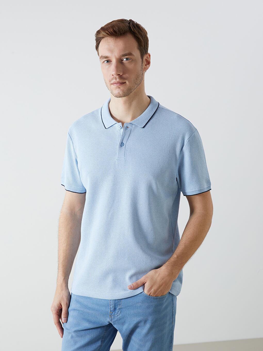 Mavi Polo Yaka Kısa Kollu Pike Erkek Tişört