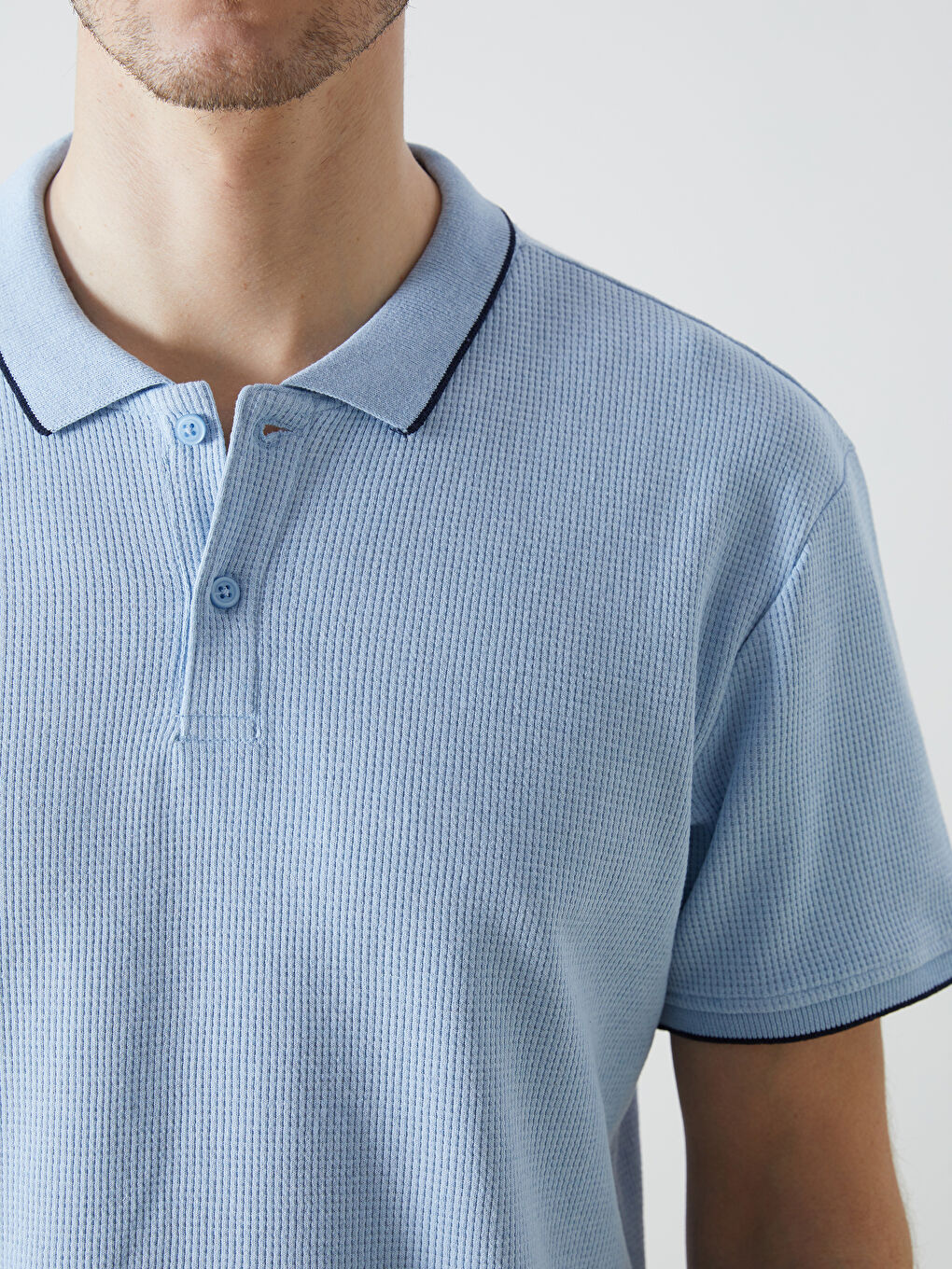 Mavi Polo Yaka Kısa Kollu Pike Erkek Tişört-2