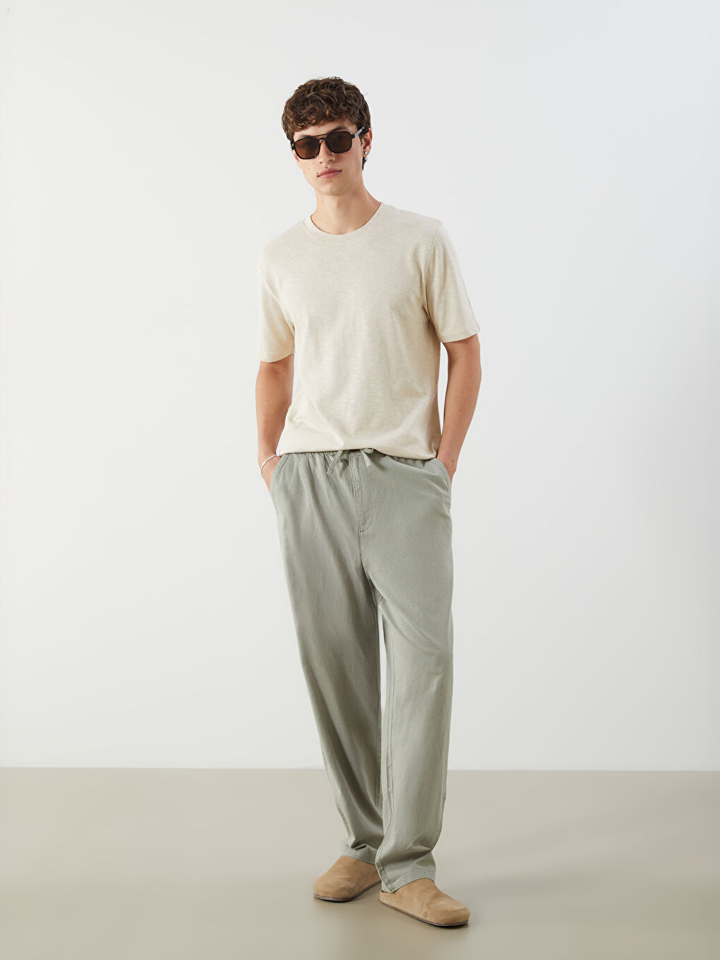 Relaxed Fit Linen Blend Men's Trousers -S5IP26Z8-Z6C