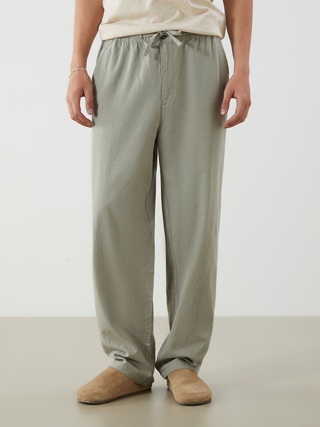 Relaxed Fit Linen Blend Men's Trousers -S5IP26Z8-Z6C