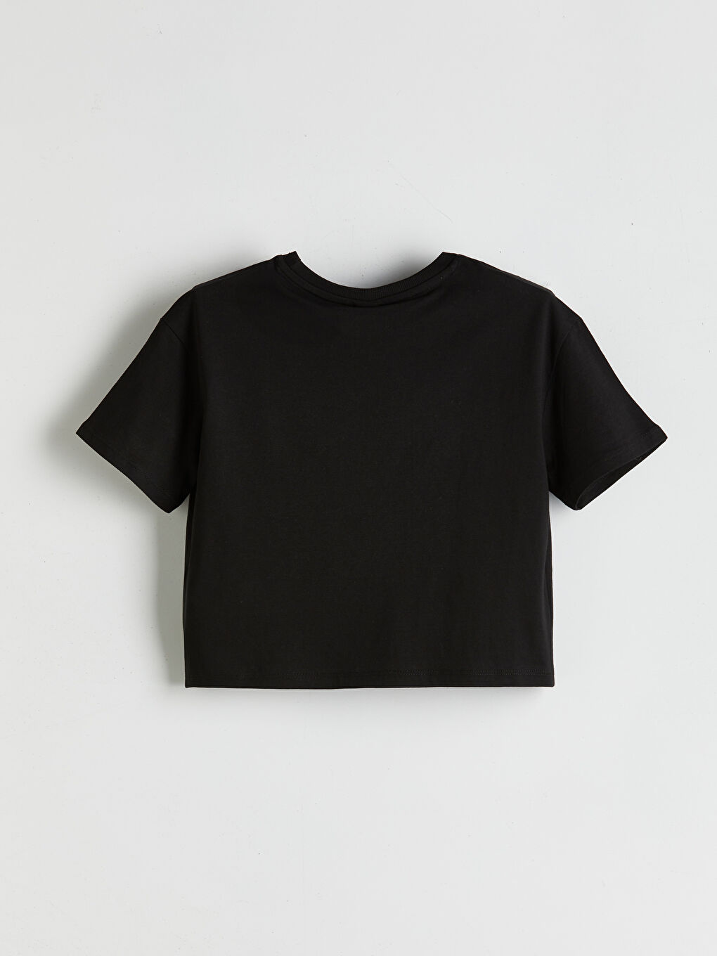 Siyah Bisiklet Yaka Baskılı Kız Çocuk Tişört-1