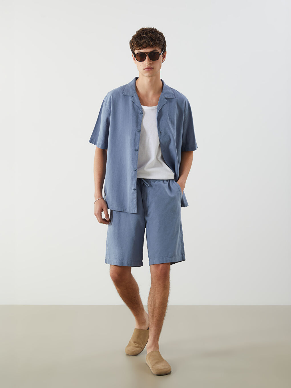 Relaxed Fit Linen Blend Men's Shorts -S5IP44Z8-Z3E