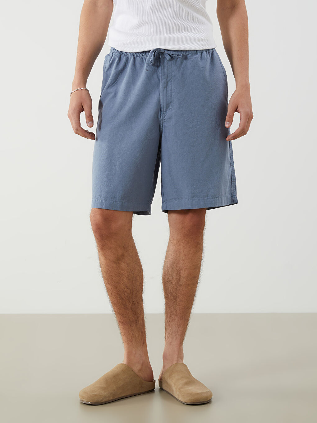 Relaxed Fit Linen Blend Men's Shorts -S5IP44Z8-Z3E