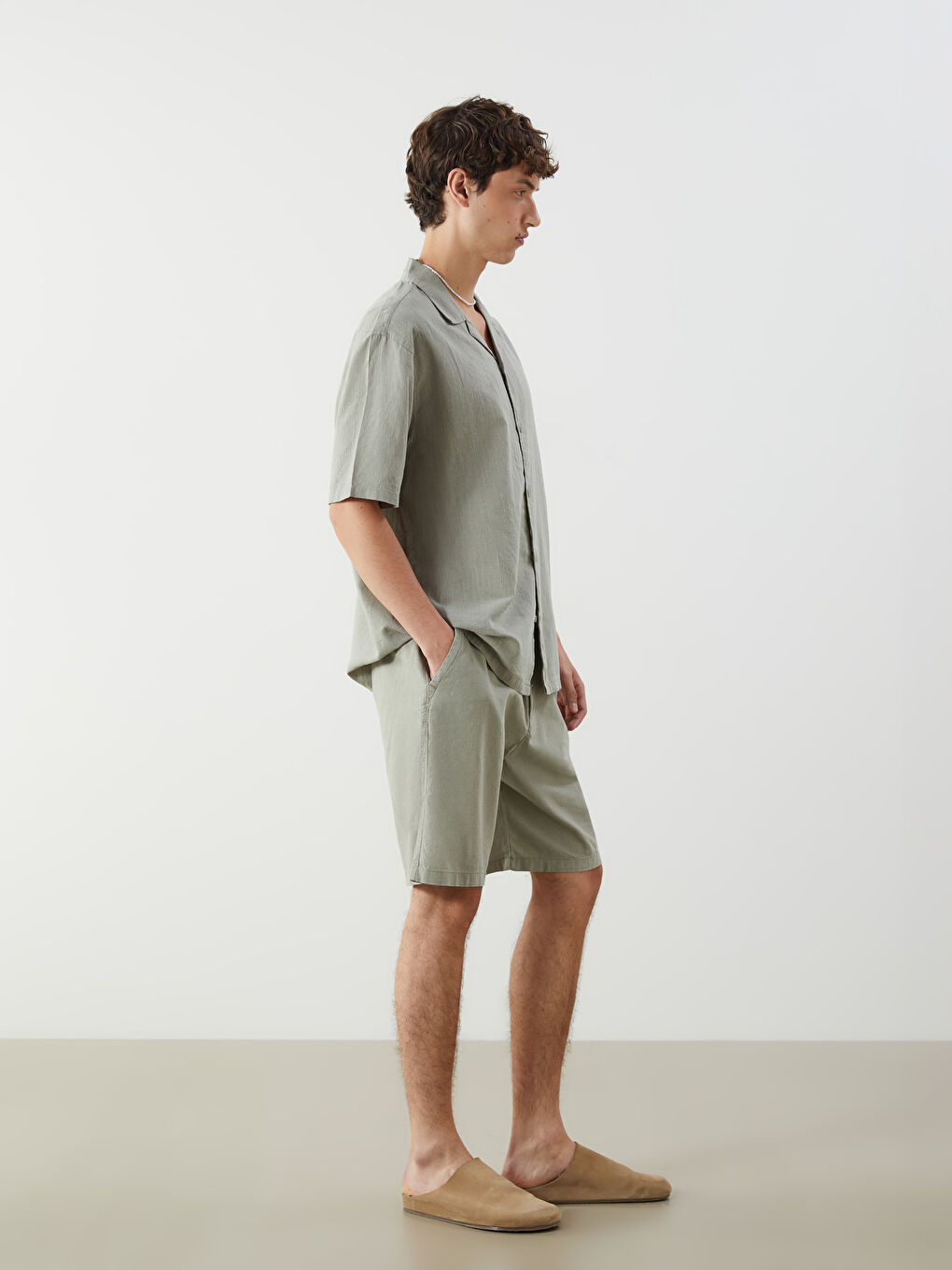 Relaxed Fit Linen Blend Men's Shorts -S5IP44Z8-Z6C