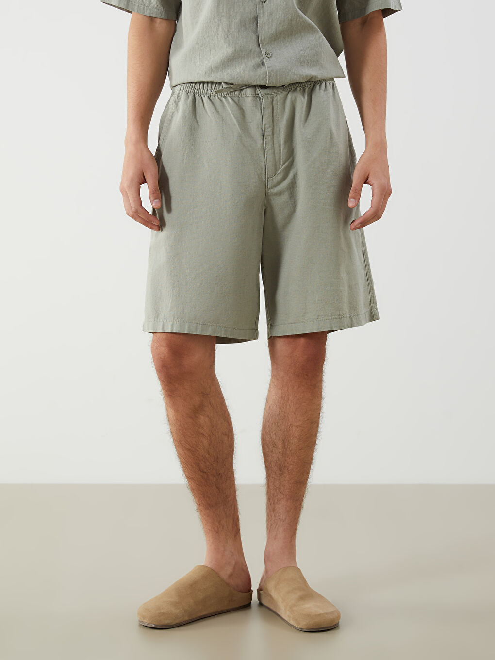 Relaxed Fit Linen Blend Men's Shorts -S5IP44Z8-Z6C