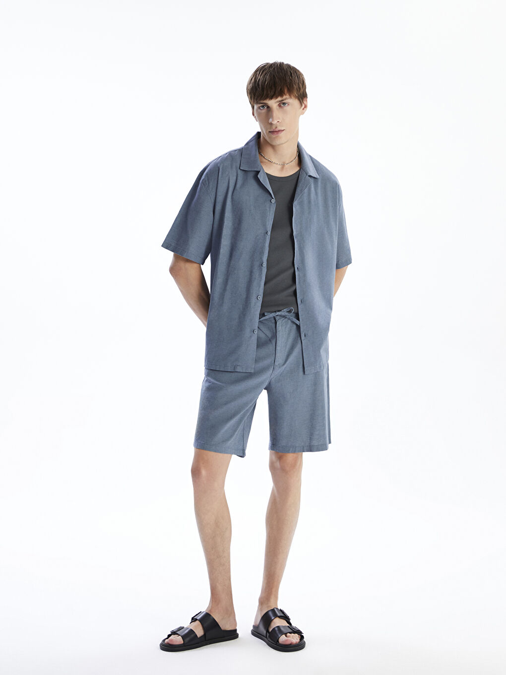 Relaxed Fit Linen Blend Men's Shorts -S5IP44Z8-Z3E