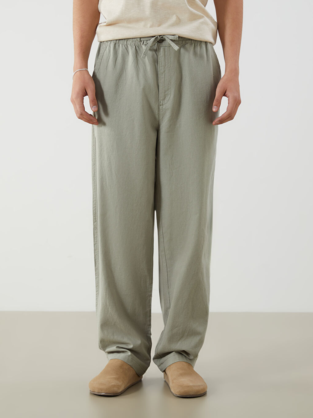 XSIDE Muške pantalone opuštenog kroja od mešavine lana -S5IP45Z8-Z6C