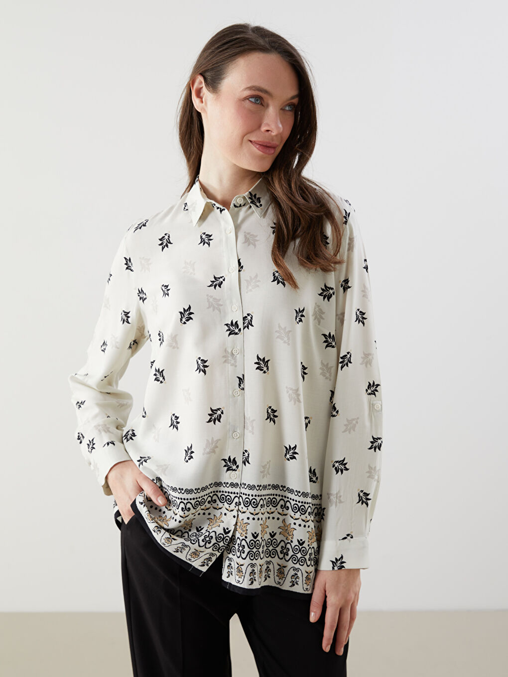 Regular Fit Patterned Women's Shirt -S5IP46Z8-LQB
