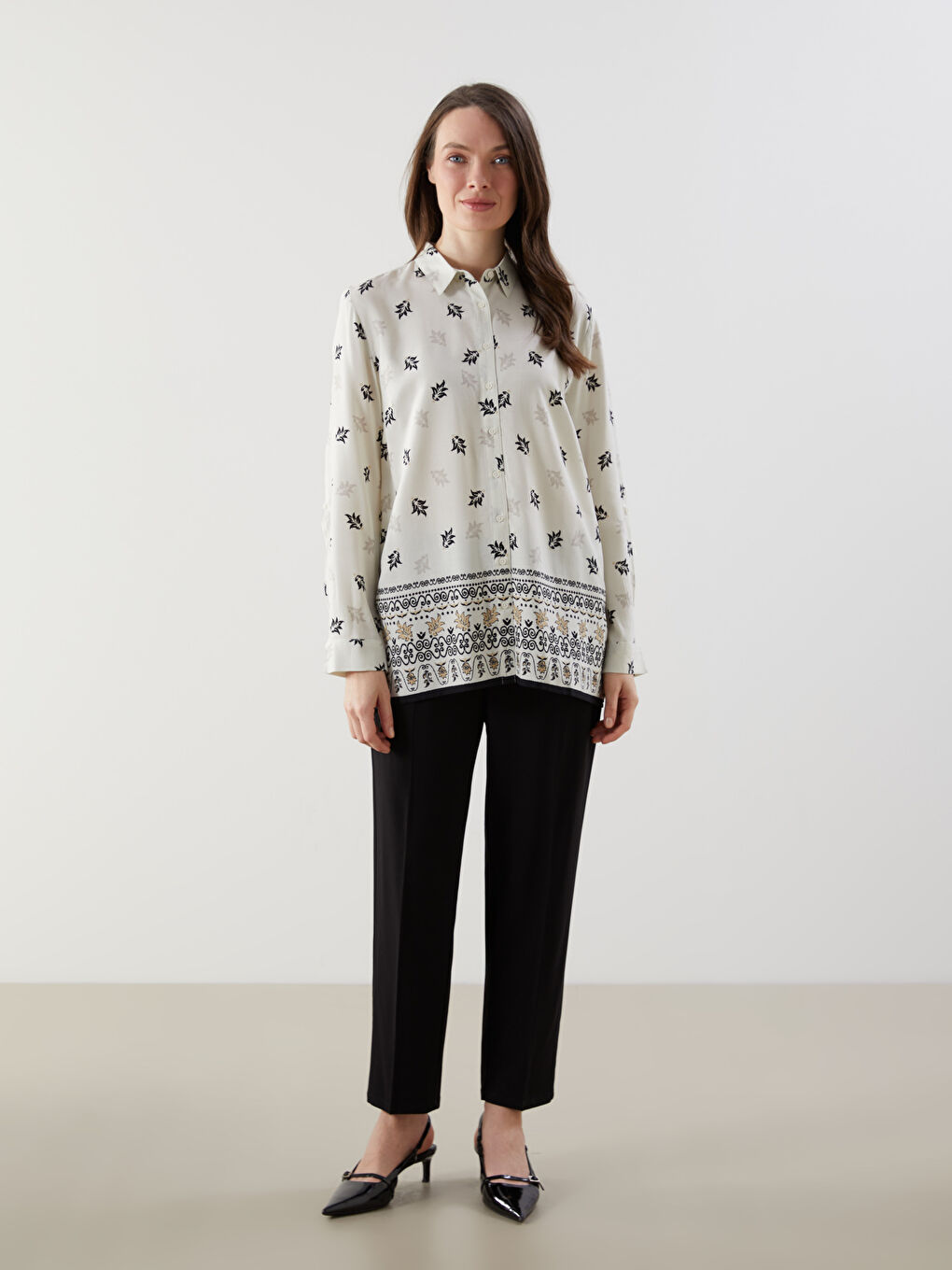 Regular Fit Patterned Women's Shirt -S5IP46Z8-LQB